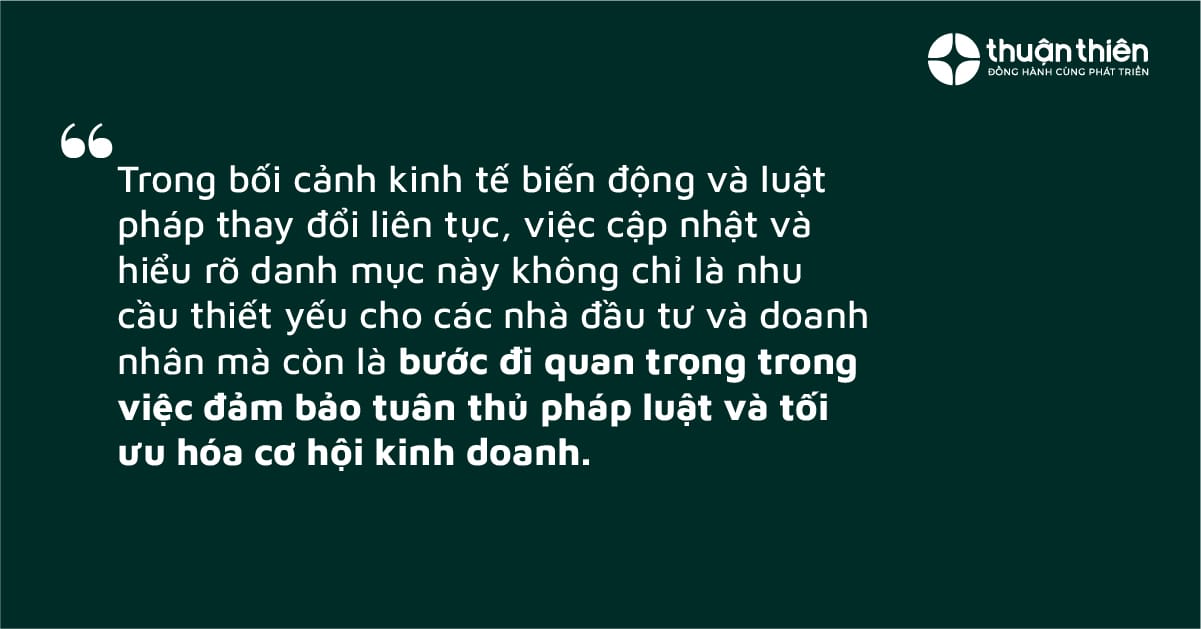 việc cập nhật và hiểu rõ danh mục là nhu cầu thiết yếu cho các nhà đầu tư và doanh nhân