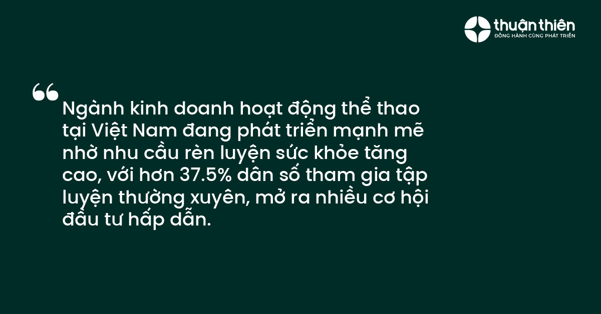 Ngành kinh doanh hoạt động thể thao tại Việt Nam đang phát triển mạnh mẽ nhờ nhu cầu rèn luyện sức khỏe tăng cao, với hơn 37.5% dân số tham gia tập luyện thường xuyên, mở ra nhiều cơ hội đầu tư hấp dẫn.
