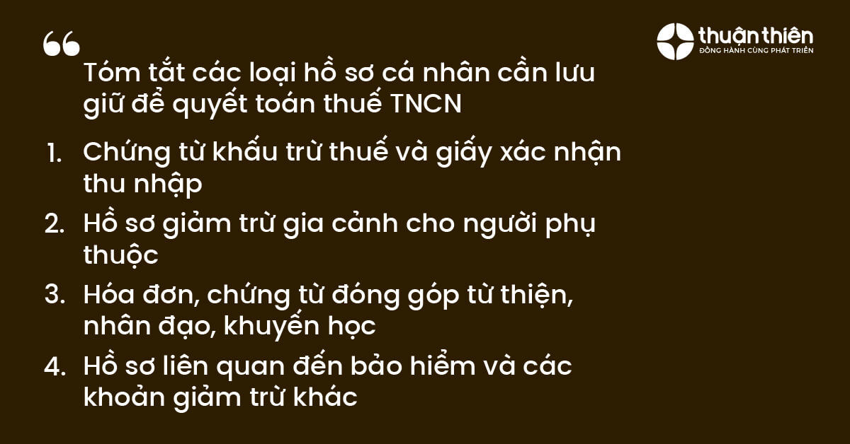 Các loại hồ sơ cần lưu giữ khi quyết toán thuế TNCN
